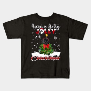 Black Pug Have A Holly Jolly  Christmas Kids T-Shirt